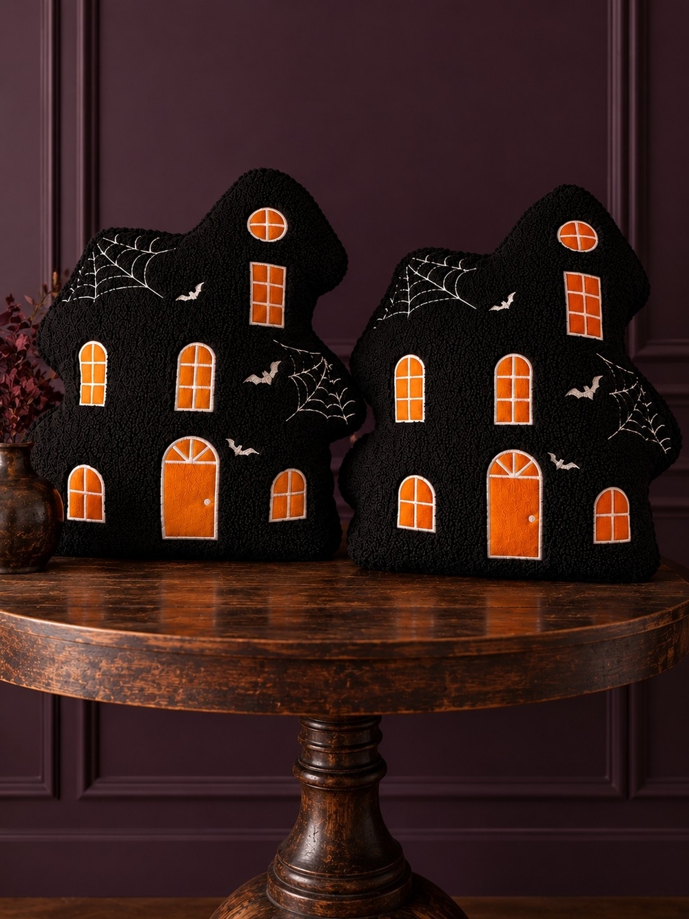 Haunted House Pillows Set of 2 Black Halloween Spooky Gothic Decor NWT
